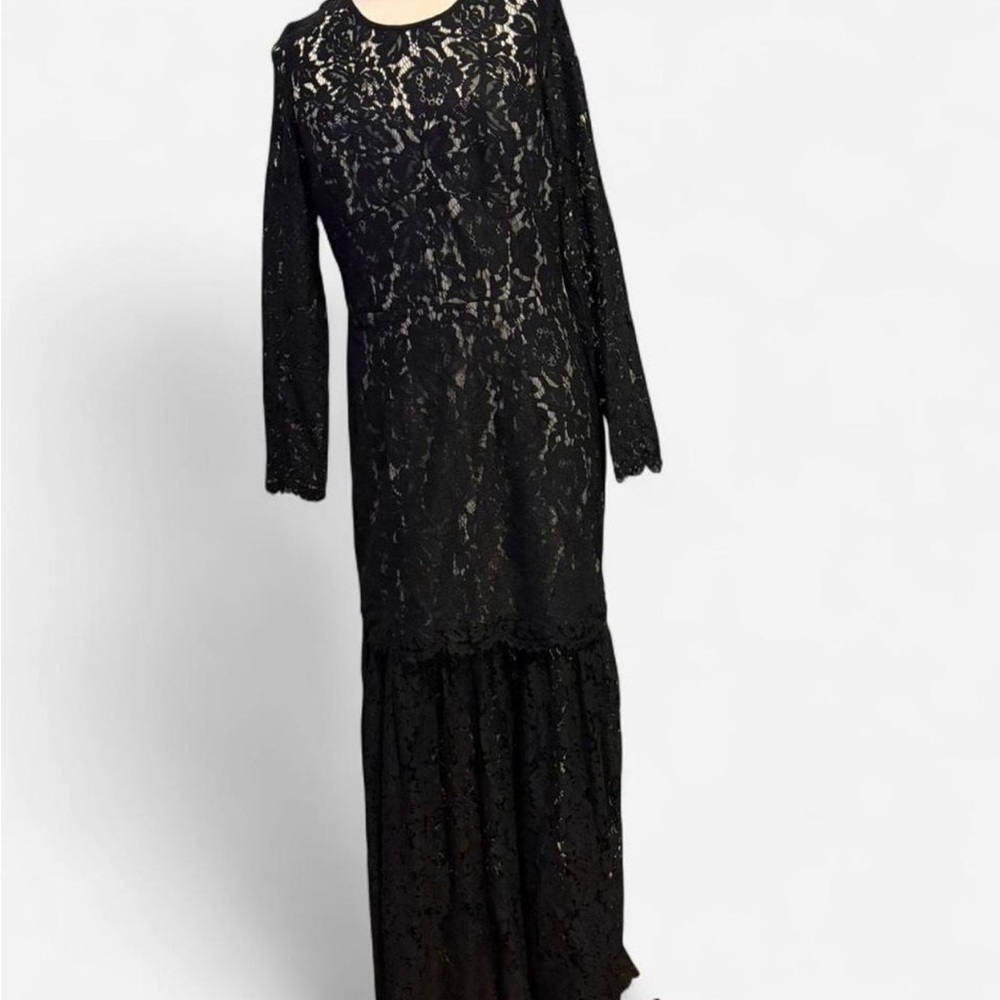 Milly Black Lace Long Sleeve Maxi Dress